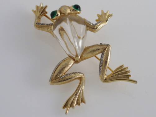 Trifari Jelly Belly vintage frog gold gilt by Alfred Philippe, 1960`s ca, American